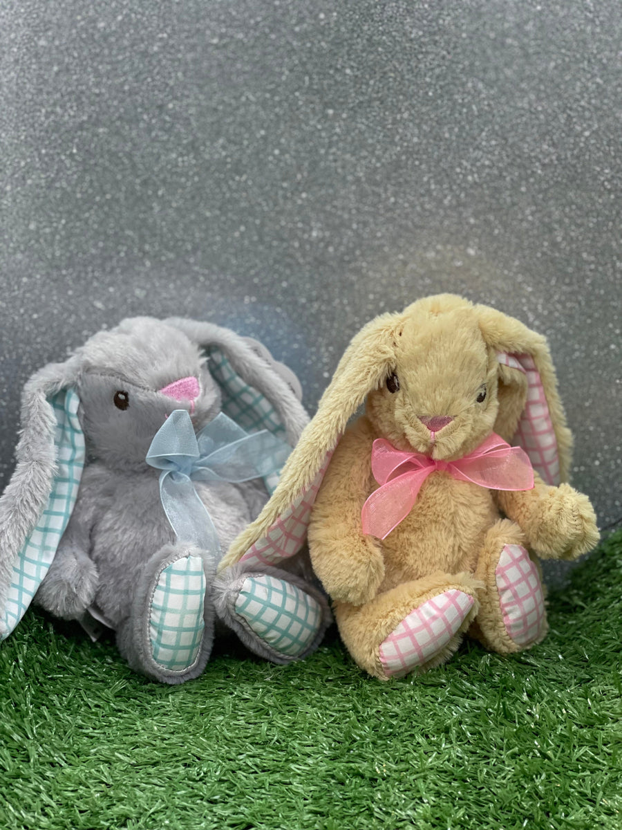 Small Grey Bunny Teddy With Blue Checked Patterned Ears – Busy Bee ...